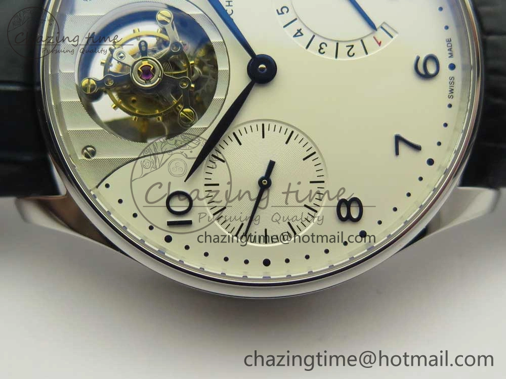 Portuguese Tourbillon IW5046 SS ZF Best Edition White Dial Blue Markers on Blue Leather Strap