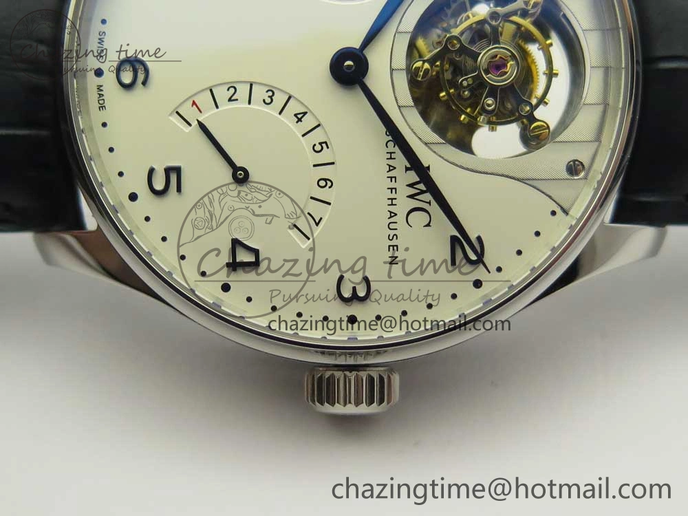 Portuguese Tourbillon IW5046 SS ZF Best Edition White Dial Blue Markers on Blue Leather Strap