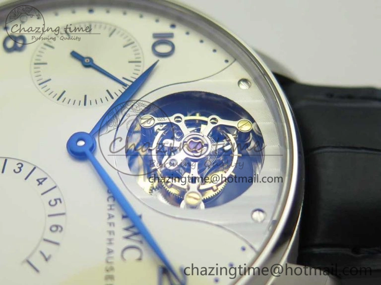 Portuguese Tourbillon IW5046 SS ZF Best Edition White Dial Blue Markers on Blue Leather Strap