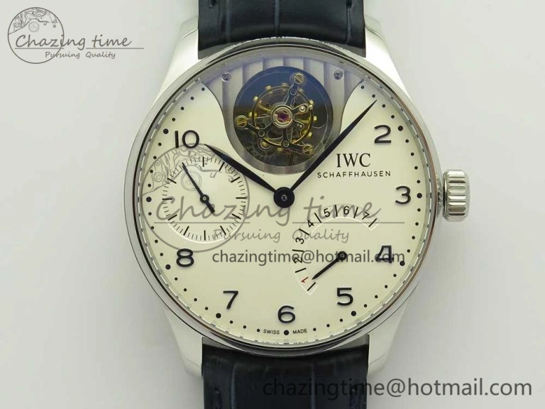 Portuguese Tourbillon IW5046 SS ZF Best Edition White Dial Blue Markers on Blue Leather Strap