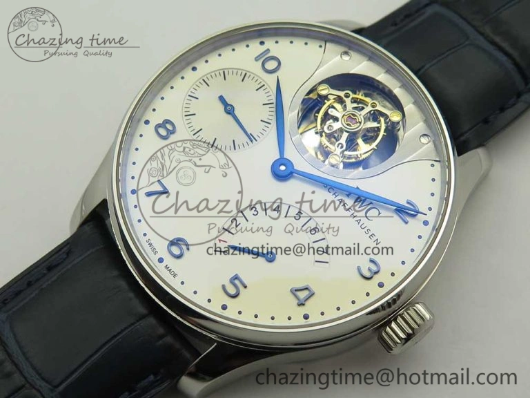 Portuguese Tourbillon IW5046 SS ZF Best Edition White Dial Blue Markers on Blue Leather Strap