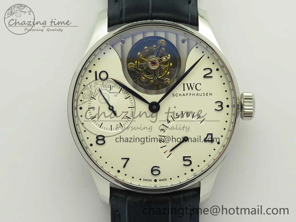Portuguese Tourbillon IW5046 SS ZF Best Edition White Dial Blue Markers on Blue Leather Strap