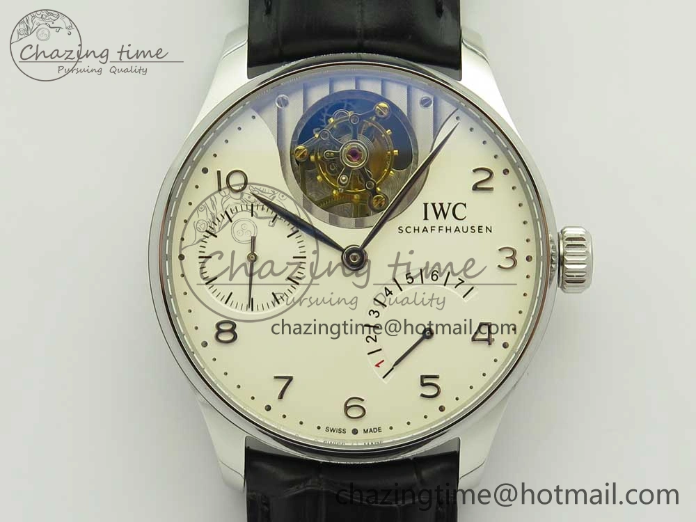 Portuguese Tourbillon IW5046 SS ZF Best Edition White Dial SS Markers on Black Leather Strap