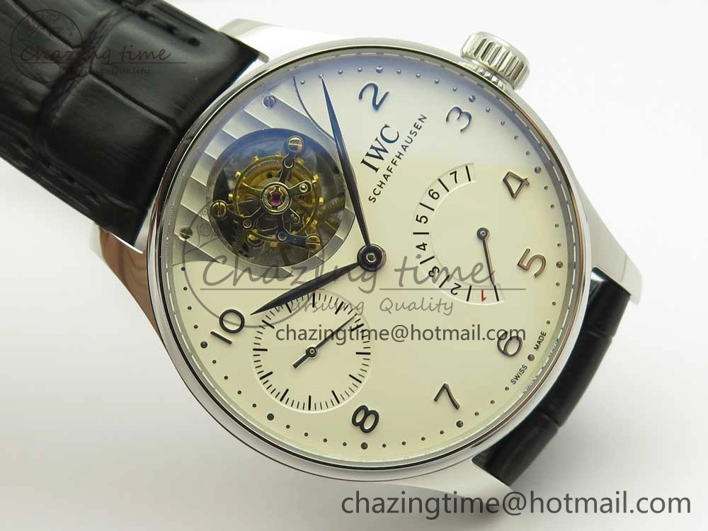 Portuguese Tourbillon IW5046 SS ZF Best Edition White Dial SS Markers on Black Leather Strap