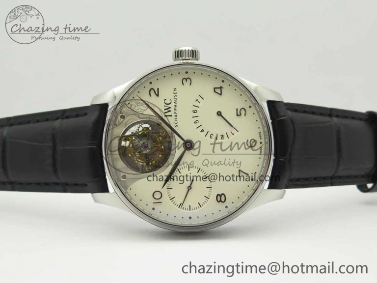 Portuguese Tourbillon IW5046 SS ZF Best Edition White Dial SS Markers on Black Leather Strap