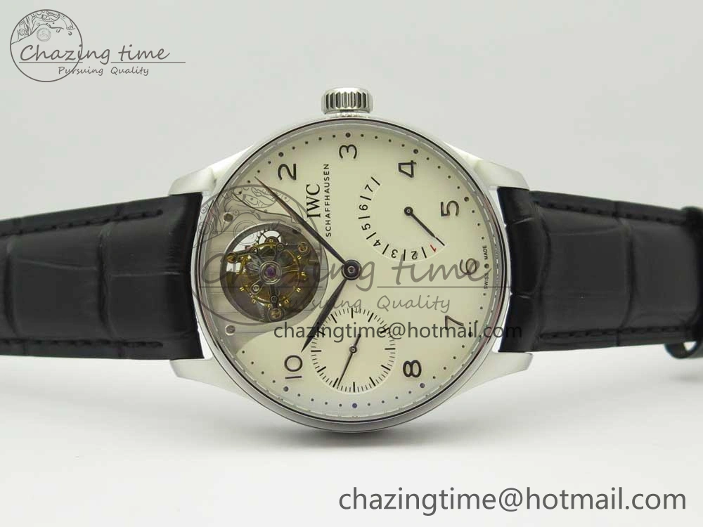Portuguese Tourbillon IW5046 SS ZF Best Edition White Dial SS Markers on Black Leather Strap