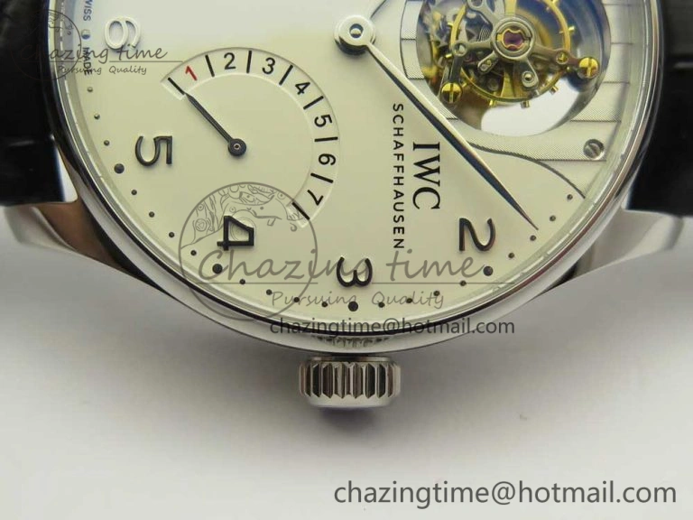 Portuguese Tourbillon IW5046 SS ZF Best Edition White Dial SS Markers on Black Leather Strap