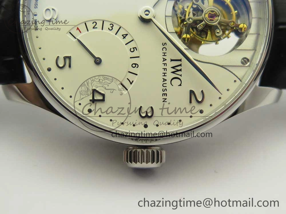 Portuguese Tourbillon IW5046 SS ZF Best Edition White Dial SS Markers on Black Leather Strap