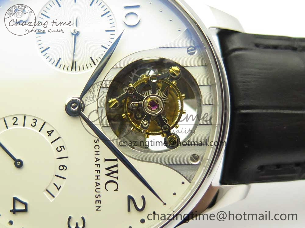 Portuguese Tourbillon IW5046 SS ZF Best Edition White Dial SS Markers on Black Leather Strap