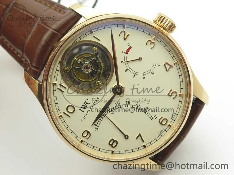 Portuguese Tourbillon IW504602 RG ZF Best Edition White Dial on Brown Leather Strap