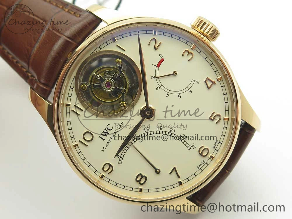 Portuguese Tourbillon IW504602 RG ZF Best Edition White Dial on Brown Leather Strap