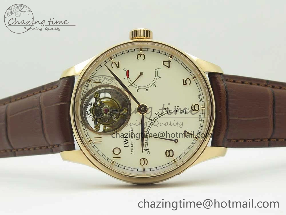 Portuguese Tourbillon IW504602 RG ZF Best Edition White Dial on Brown Leather Strap
