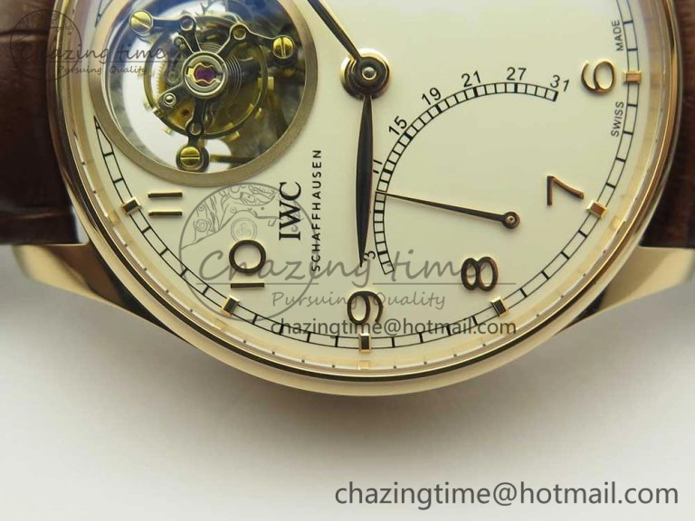 Portuguese Tourbillon IW504602 RG ZF Best Edition White Dial on Brown Leather Strap
