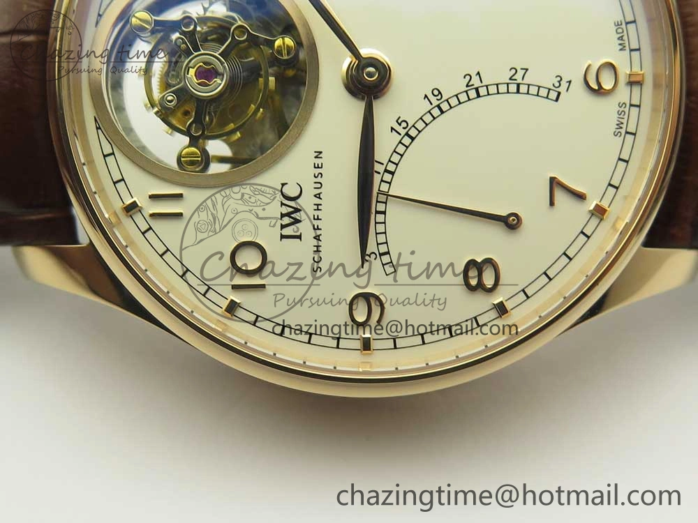 Portuguese Tourbillon IW504602 RG ZF Best Edition White Dial on Brown Leather Strap