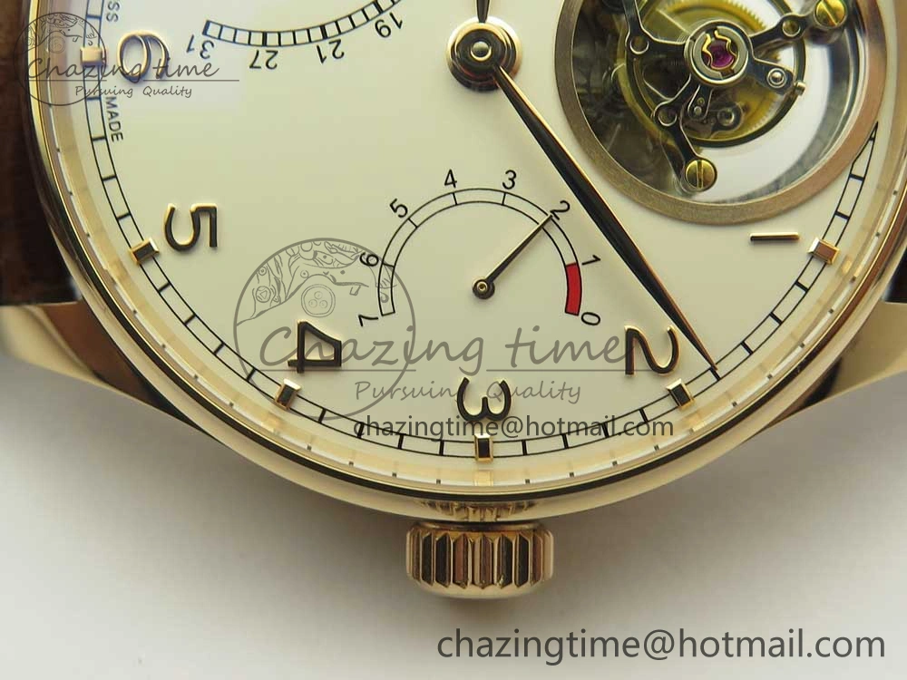Portuguese Tourbillon IW504602 RG ZF Best Edition White Dial on Brown Leather Strap