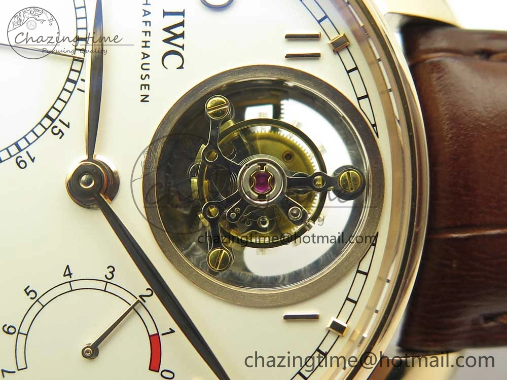 Portuguese Tourbillon IW504602 RG ZF Best Edition White Dial on Brown Leather Strap