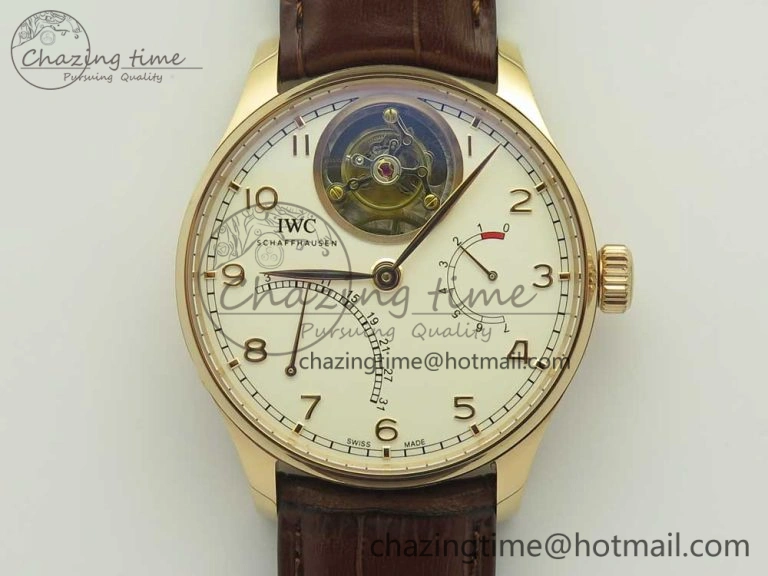 Portuguese Tourbillon IW504602 RG ZF Best Edition White Dial on Brown Leather Strap