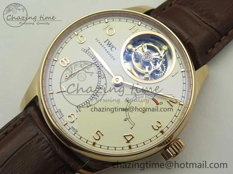 Portuguese Tourbillon IW504602 RG ZF Best Edition White Dial on Brown Leather Strap