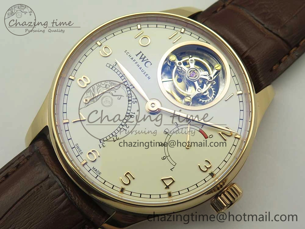 Portuguese Tourbillon IW504602 RG ZF Best Edition White Dial on Brown Leather Strap