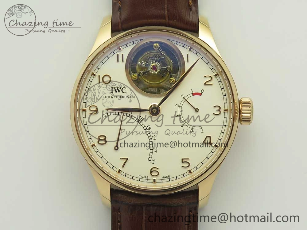 Portuguese Tourbillon IW504602 RG ZF Best Edition White Dial on Brown Leather Strap