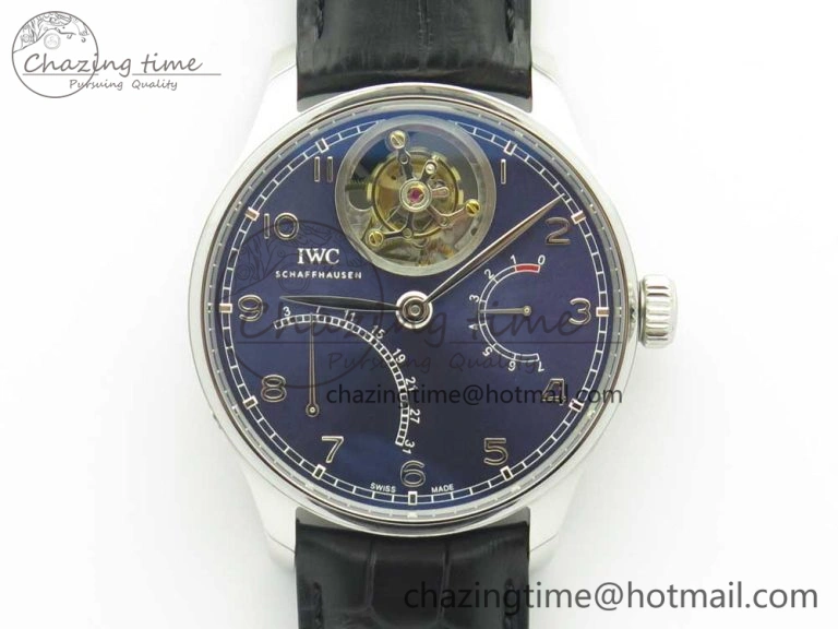 Portuguese Tourbillon IW504602 SS ZF Best Edition Blue Dial on Black Leather Strap