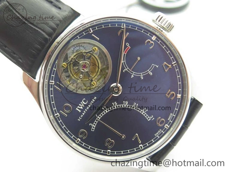 Portuguese Tourbillon IW504602 SS ZF Best Edition Blue Dial on Black Leather Strap