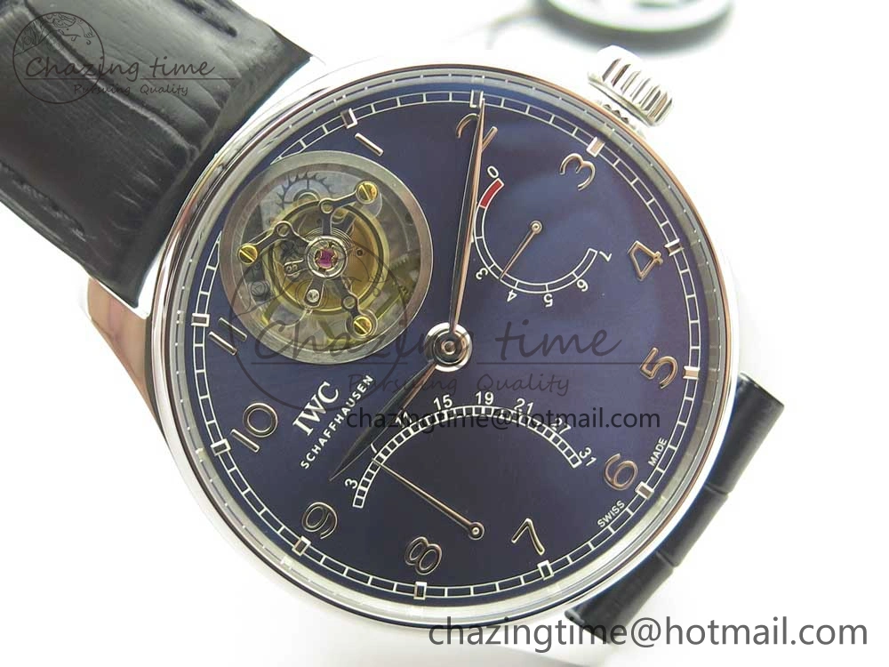 Portuguese Tourbillon IW504602 SS ZF Best Edition Blue Dial on Black Leather Strap