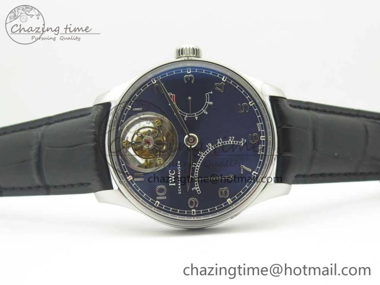 Portuguese Tourbillon IW504602 SS ZF Best Edition Blue Dial on Black Leather Strap
