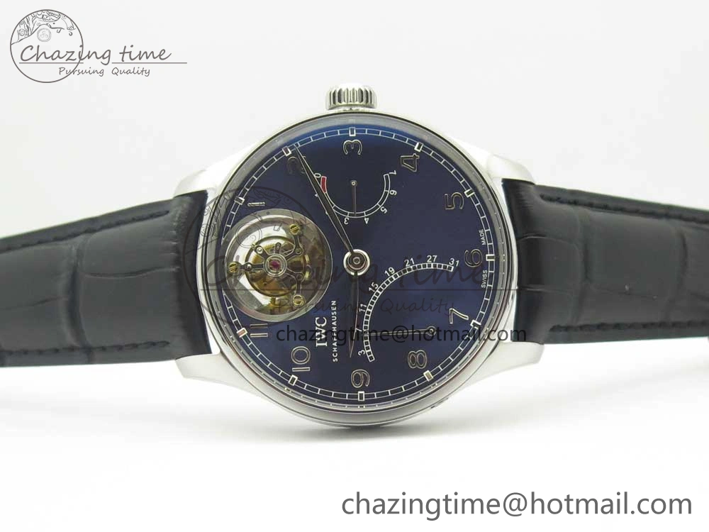 Portuguese Tourbillon IW504602 SS ZF Best Edition Blue Dial on Black Leather Strap