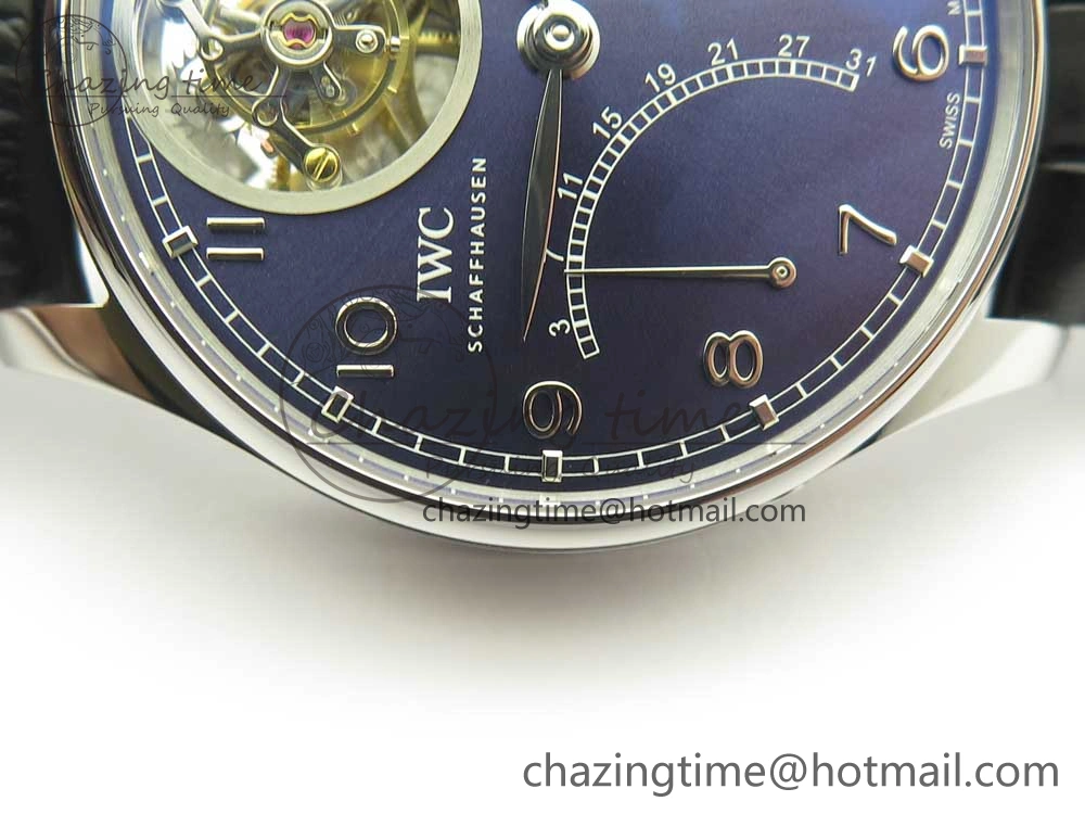 Portuguese Tourbillon IW504602 SS ZF Best Edition Blue Dial on Black Leather Strap