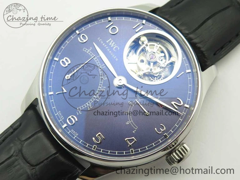Portuguese Tourbillon IW504602 SS ZF Best Edition Blue Dial on Black Leather Strap