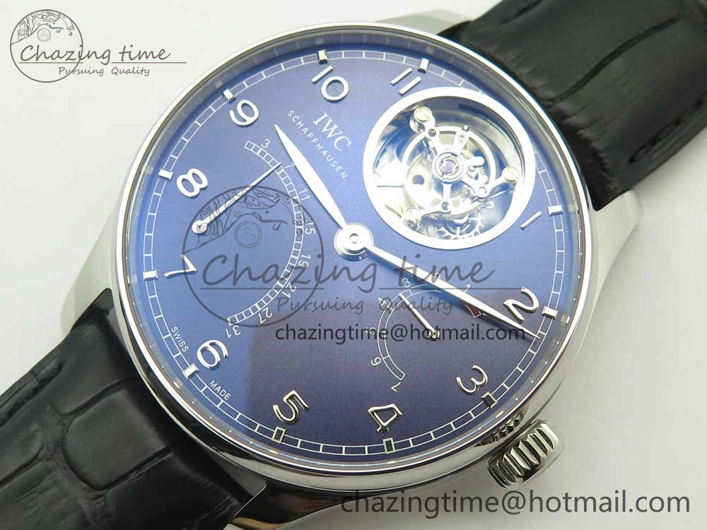 Portuguese Tourbillon IW504602 SS ZF Best Edition Blue Dial on Black Leather Strap