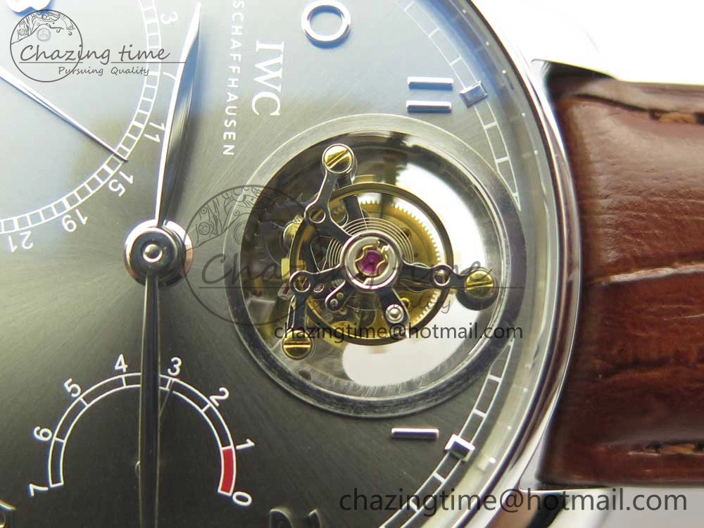 Portuguese Tourbillon IW504602 SS ZF Best Edition Gray Dial on Brown Leather Strap
