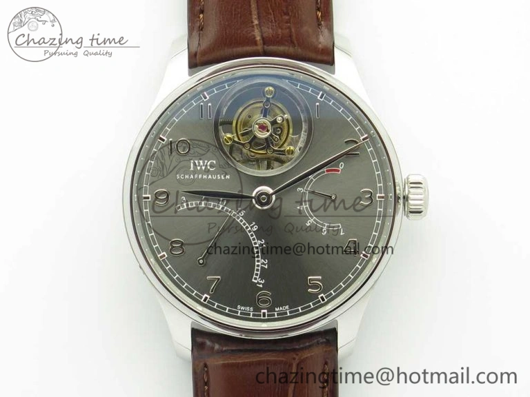 Portuguese Tourbillon IW504602 SS ZF Best Edition Gray Dial on Brown Leather Strap