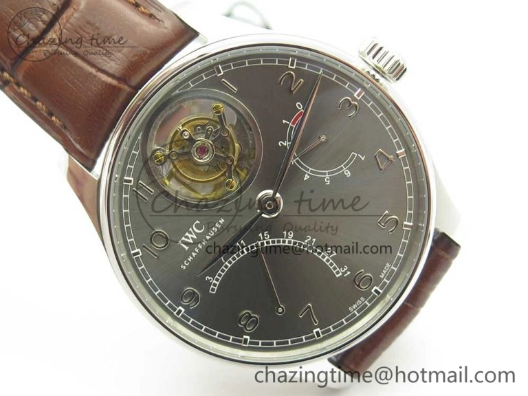 Portuguese Tourbillon IW504602 SS ZF Best Edition Gray Dial on Brown Leather Strap