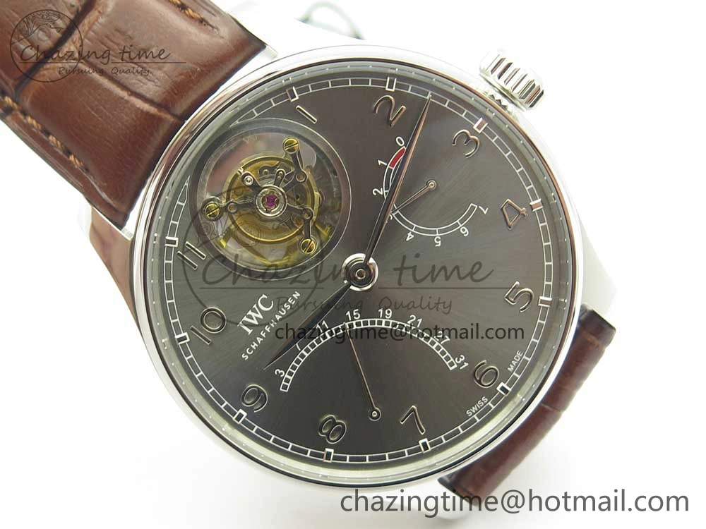 Portuguese Tourbillon IW504602 SS ZF Best Edition Gray Dial on Brown Leather Strap