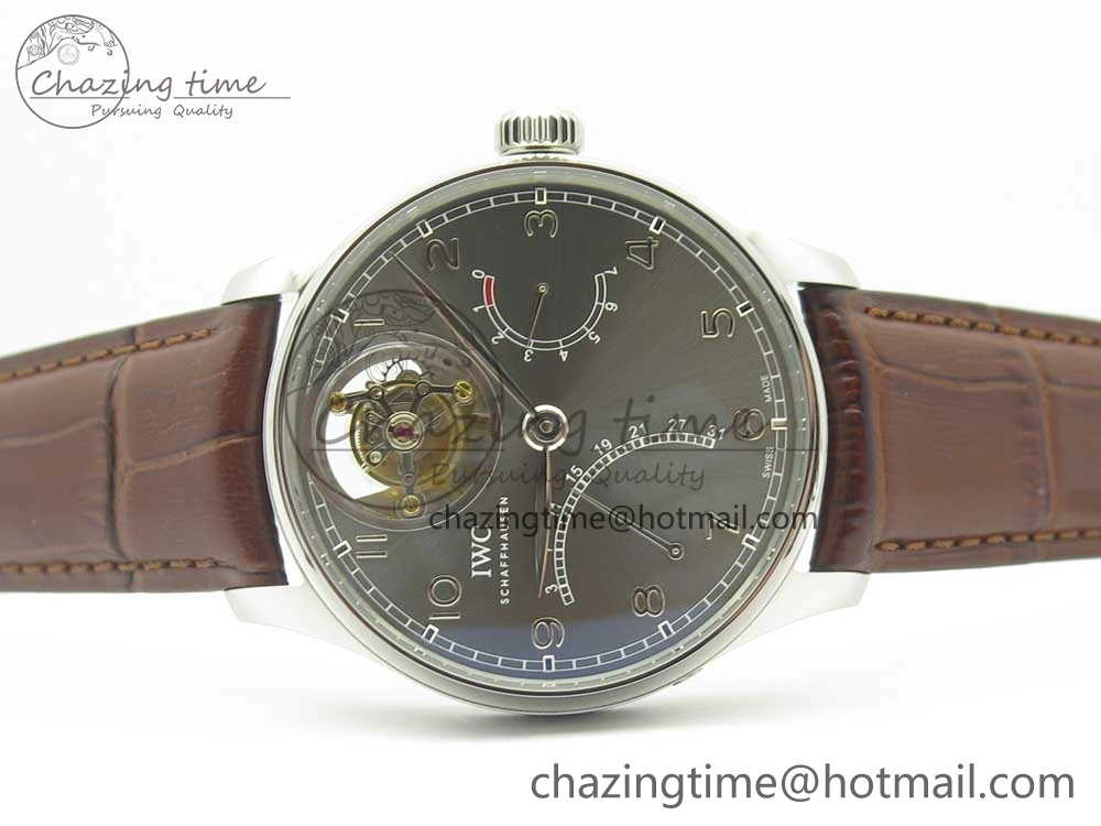 Portuguese Tourbillon IW504602 SS ZF Best Edition Gray Dial on Brown Leather Strap