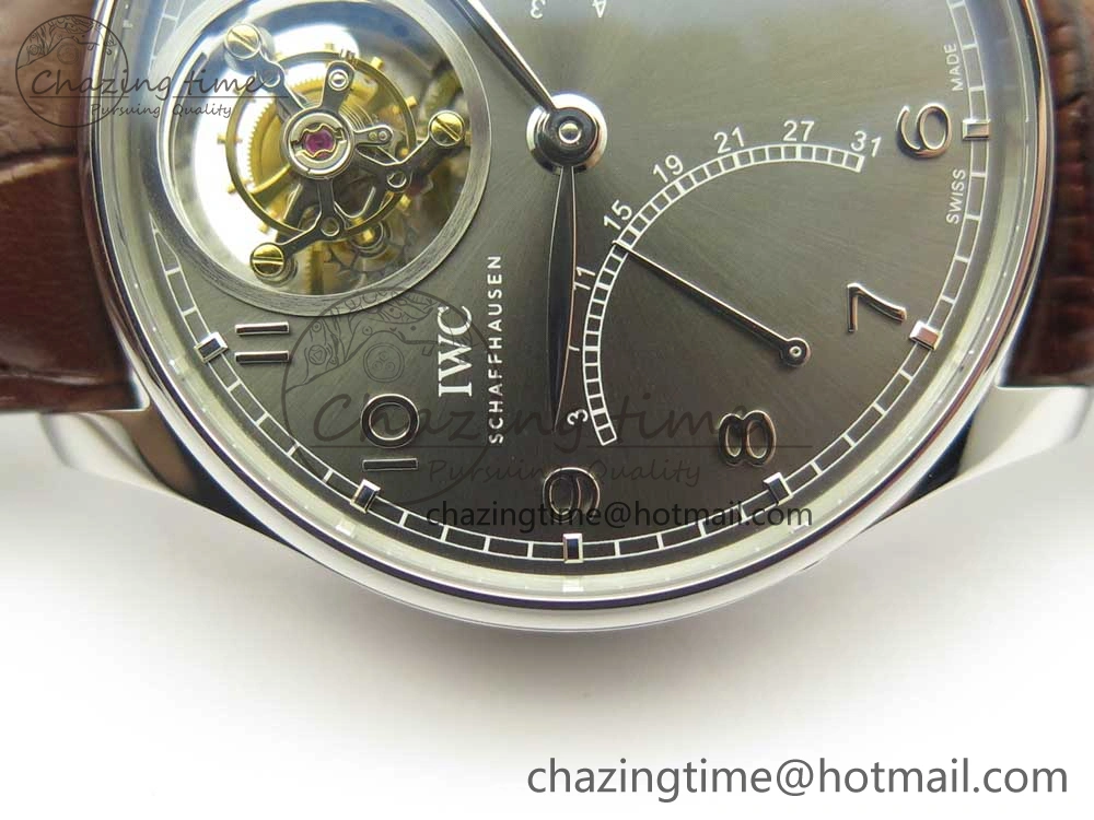 Portuguese Tourbillon IW504602 SS ZF Best Edition Gray Dial on Brown Leather Strap