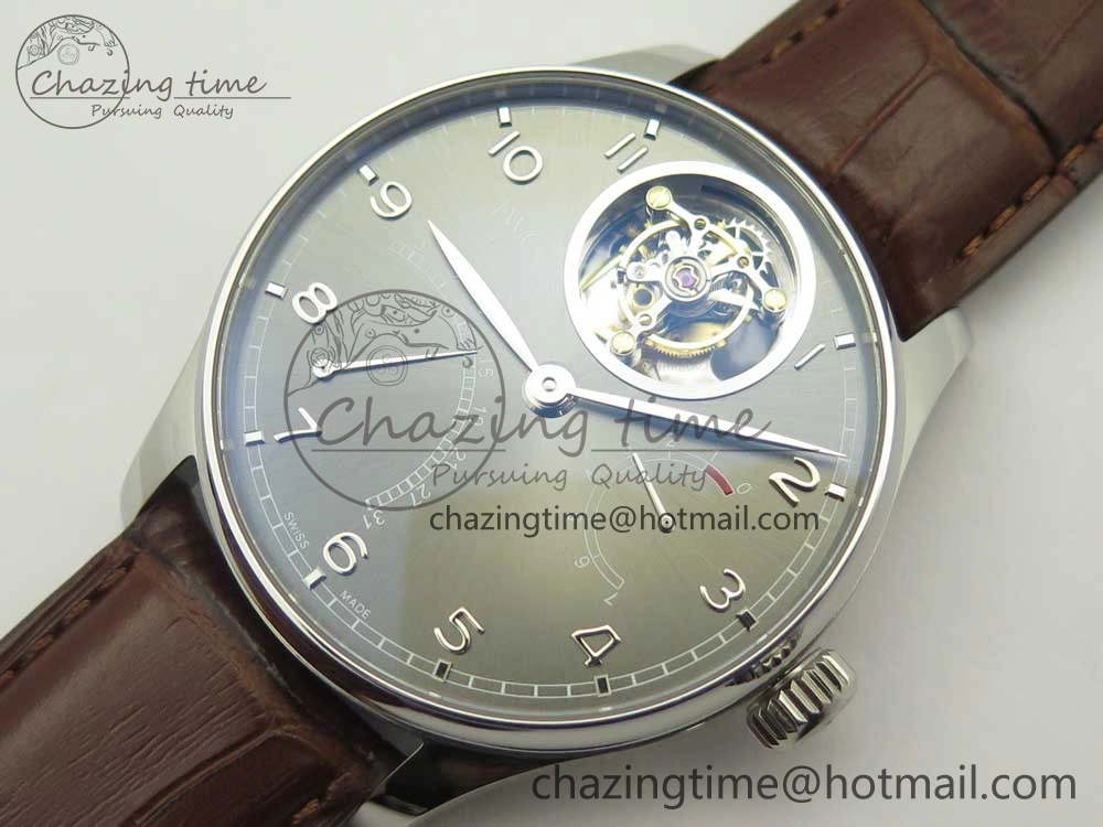 Portuguese Tourbillon IW504602 SS ZF Best Edition Gray Dial on Brown Leather Strap