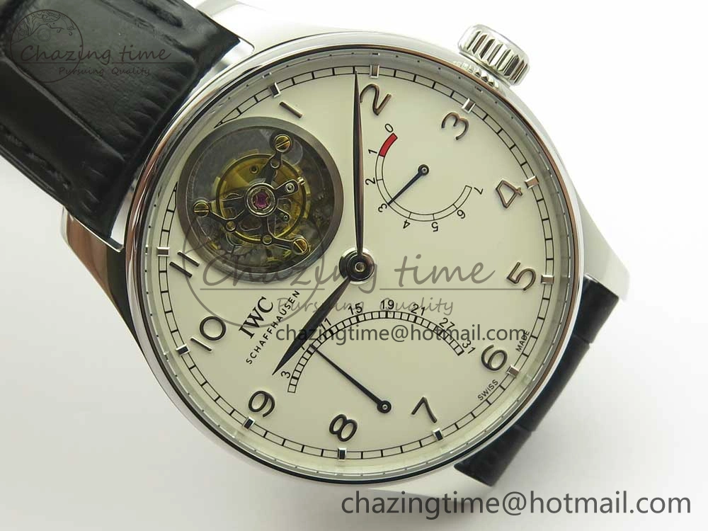 Portuguese Tourbillon IW504602 SS ZF Best Edition White Dial on Black Leather Strap