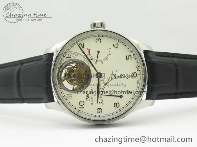 Portuguese Tourbillon IW504602 SS ZF Best Edition White Dial on Black Leather Strap