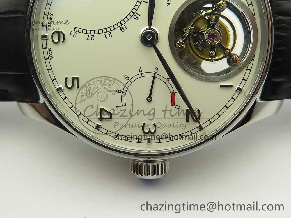 Portuguese Tourbillon IW504602 SS ZF Best Edition White Dial on Black Leather Strap