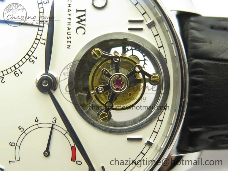 Portuguese Tourbillon IW504602 SS ZF Best Edition White Dial on Black Leather Strap