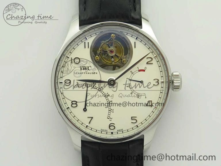 Portuguese Tourbillon IW504602 SS ZF Best Edition White Dial on Black Leather Strap