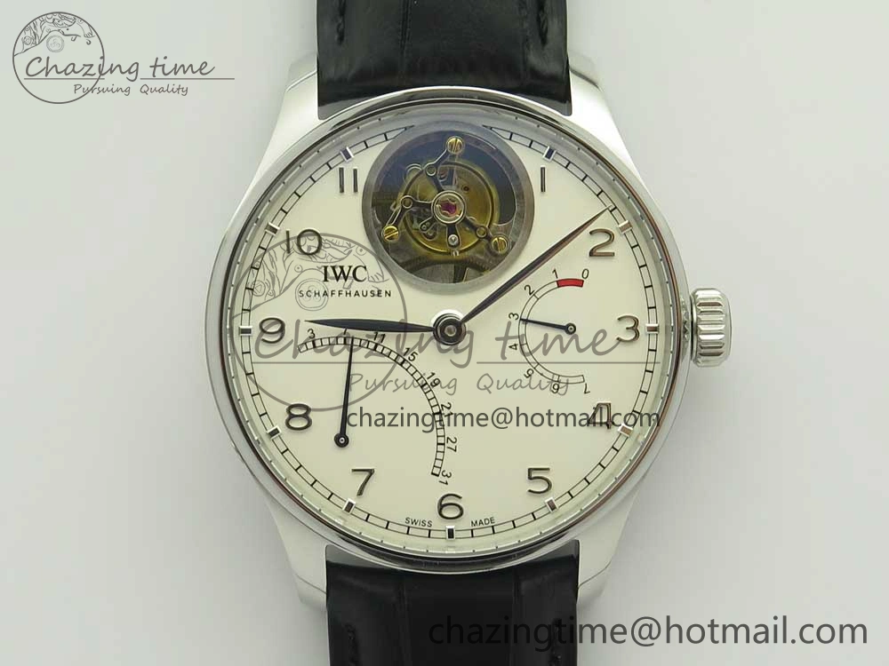 Portuguese Tourbillon IW504602 SS ZF Best Edition White Dial on Black Leather Strap