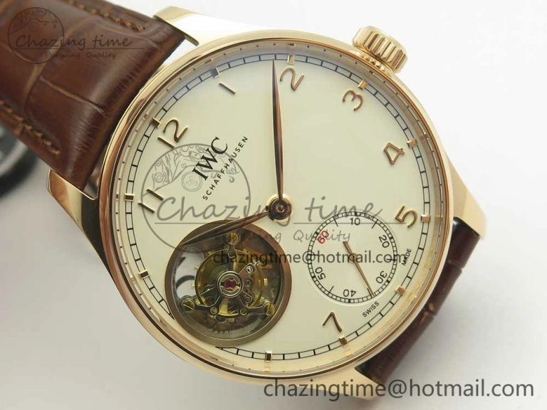 Portuguese Tourbillon IW5463 RG ZF Best Edition White Dial on Brown Leather Strap