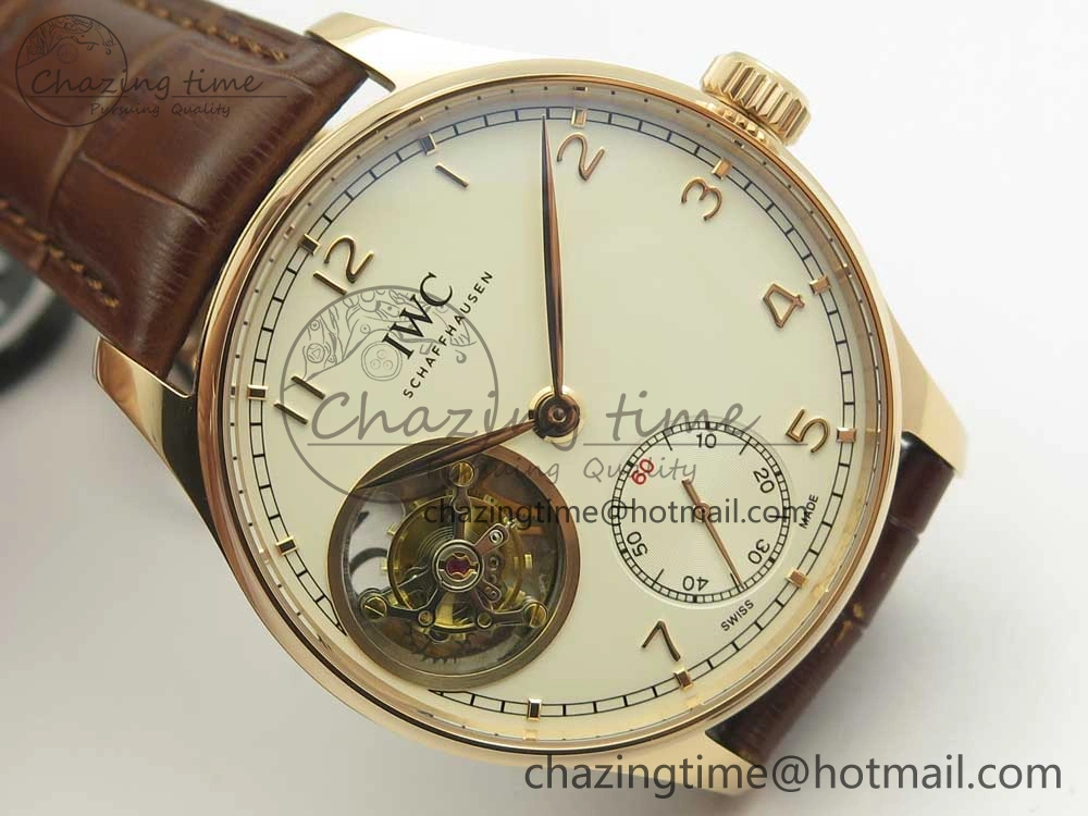 Portuguese Tourbillon IW5463 RG ZF Best Edition White Dial on Brown Leather Strap
