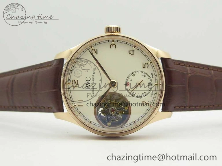 Portuguese Tourbillon IW5463 RG ZF Best Edition White Dial on Brown Leather Strap