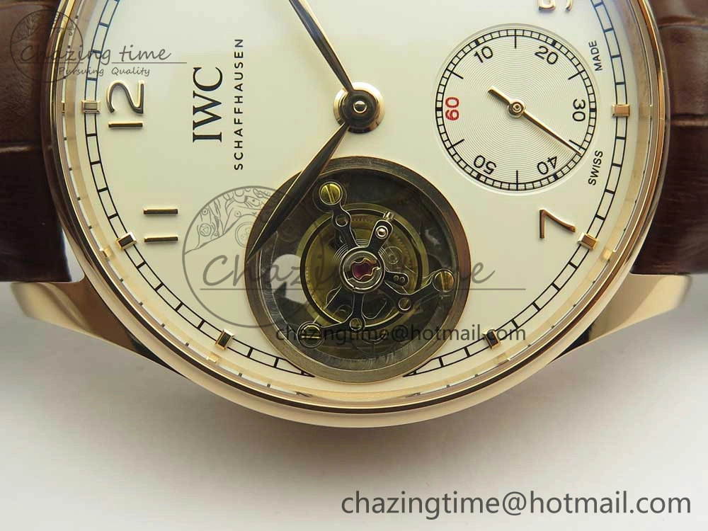 Portuguese Tourbillon IW5463 RG ZF Best Edition White Dial on Brown Leather Strap