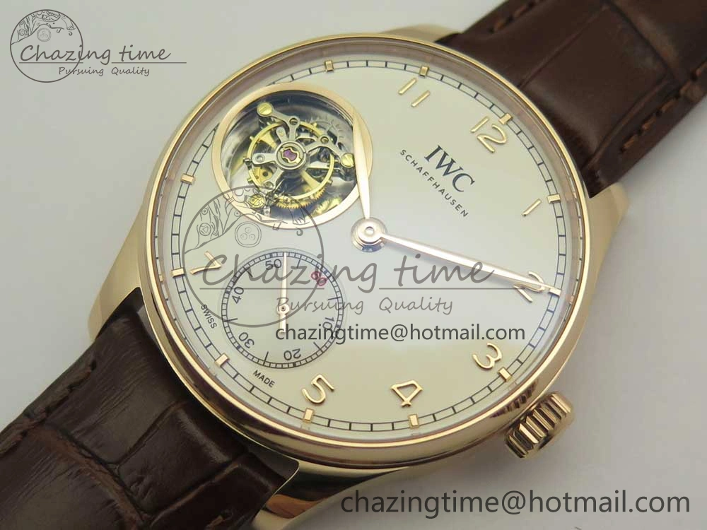 Portuguese Tourbillon IW5463 RG ZF Best Edition White Dial on Brown Leather Strap